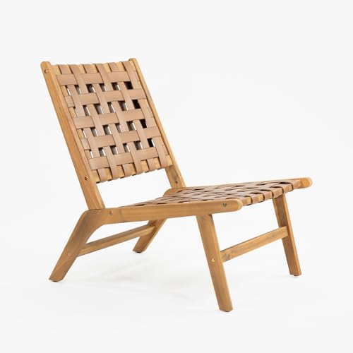 Vaukura Sillón de Madera de Acacia Símil Piel Aris