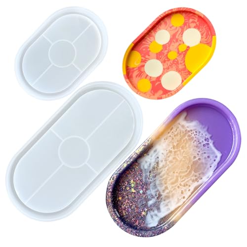 Midnadiy Oval Resin Tray Molds 2 Pcs Durable Silicone Coaster Molds for Epoxy Resin Concrete Jesmonite Terrazo Silicone Tray Molds for DIY Jewelry Trinket Tray Rolling Tray for Decoration Gift