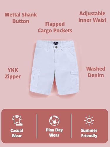 Image of KiddoPanti Boys Knee Length Cargo Denim Shorts with Flap Pockets & Button Closure Casual Wear