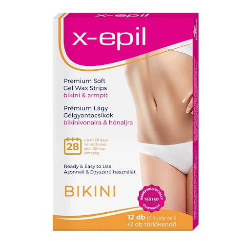 X-Epil - Gel Bikini Wax Strips for Body - 12pcs - Hypoallergenic, Ready-To-Use & Gentle Bikini Wax Strips For Smooth Skin Results - Effective Hair Removal at Home