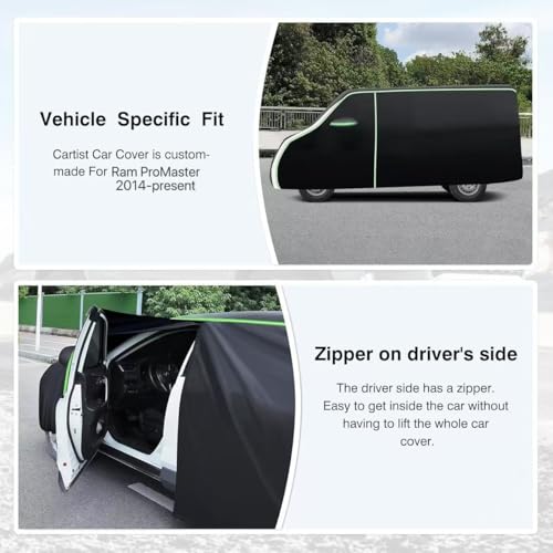 Image of 420D Car Cover for Ram ProMaster 2014-2025 2026, All Weather Van 4-Door Car Covers for ProMaster Accessories, Outdoor UV Protection Waterproof Full Car Cover with Zipper & Reflective Safety Strips