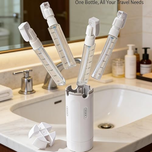 EdenEcho 4 in 1 여행용 디스펜서, 4팩 30ML/1온스 여행용 병, 세면 용품용 스티커 포함, 누출 방지 여행용 사이즈 용기, 샴푸 로션 컨디셔너 크림용 휴대용, 화이트., 모던 — 사진 3