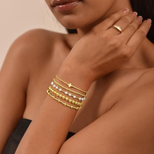M MOOHAM Gold Bracelets for Women, 14K Gold Plated Beaded Bracelet - image 4