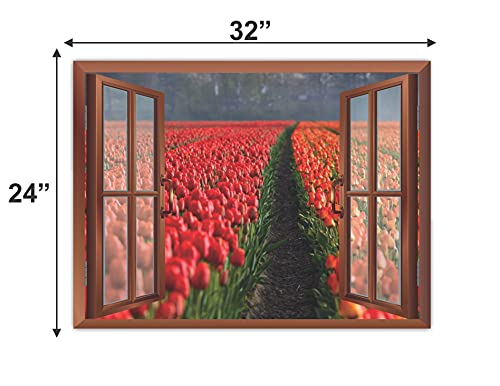 Image of CVANU Creative Window View Home Decor, Beautiful Garden of Rose Flowers, Removable Window Wall Stickers /Decals for Living Room,Bed Room, Home Cv 28