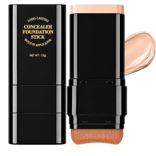 Foundation Stick,2 in 1 Dual-Ended Long-Lasting & Waterproof Concealer Korean Foundation Contour Sticks,Contouring Foundation with Brush,Full Coverage Matte Finish for Face Makeup(04WHEAT)