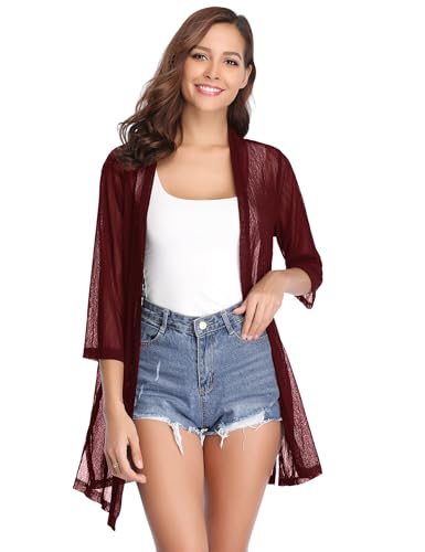 Image of iClosam Women Casual 3 /4 Sleeve Sheer Open Front Cardigan Sweater Kimono