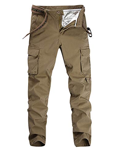 Pantalones Cargo Hombre Pantalon Cargo Militar Multibolsillos Pantalones De Trabajo con Bolsillos Laterales Caballeros Largos Anchos Slim Fit Skinny Stretch Outdoor Casual Clasicos Modernos Caqui 38