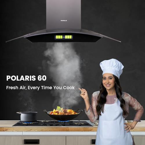 Image of Havells Polaris BLDC 60cm Curved Glass Chimney|Powerful 1600 m /hr Suction|Filterless Tech|Gesture & Touch Control|Auto Heat Clean|15 Yr Motor & 5 Yr Product Warranty by Havells| Free Installation Kit