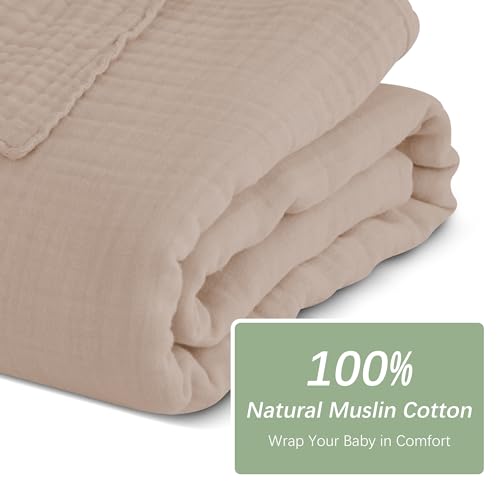 Image of SWEET DOLPHIN Muslin Baby Bath Towels Blanket - 2 Pack 100% Cotton Towel for Babies, Infants, Toddlers - 40x40Inch - Highly Absorbent, Brown