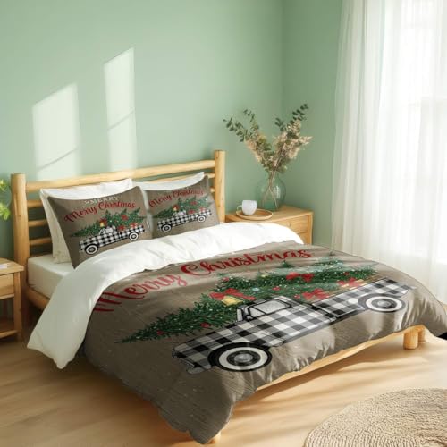 Housse de couette à carreaux noirs et blancs parure lit de Noël