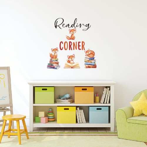 SUPERDANT Reading Corner Wall Decal Cute Animals Reading Wall Sticker Foxes Reading Books Art Decoration Vinyl Wall Decals for Classroom Reading Room Kid's Bedroom Wall Decoration Back to School - Image 4