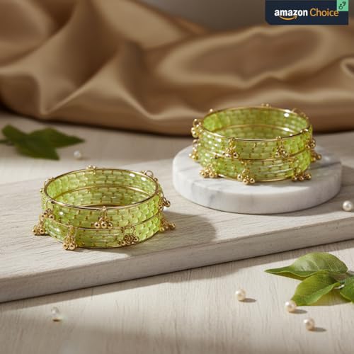 Image of Kashmiri Ghangharoo Glass Bangle Set for Women| Light Weight Bangles | Traditional Transparent Fancy Glass Chudi Set for Wedding, Party|Set Of 16(12 Glass + 4 ghungroo bangles)