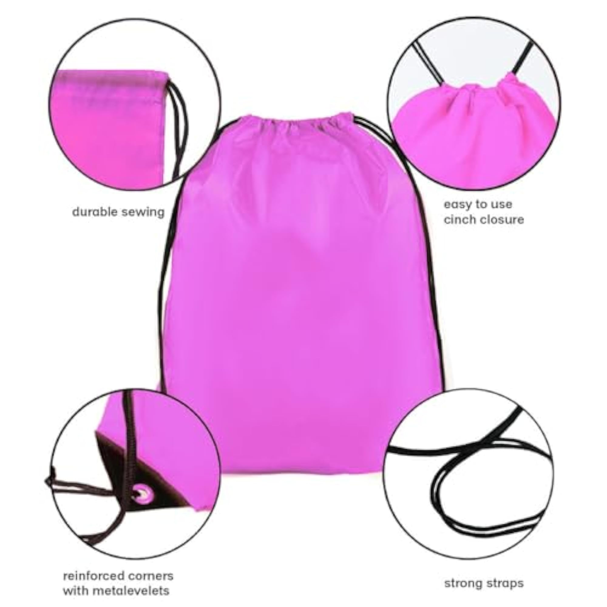 Drawstring Backpack, Pink Cinch Bag for Gym & Travel