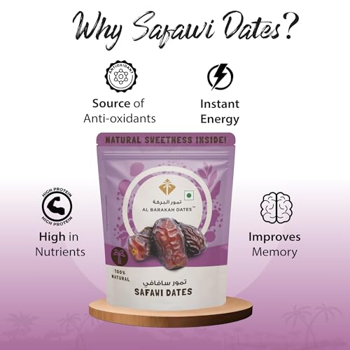 Image of Al Barakah Safawi Dates /Kalmi Dates 400g | Saudi Arabia Dates | 100% Natural | Non- GMO | Gluten Free | Healthy Snack | No Added Sugar | Vegan | Plant Based | Khajur | Khajoor | Khejur