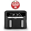 Moulinex Dual Easy Fry XXL, Friggitrice ad Aria 11 Litri, Doppio Cestello Antiaderente Lavabile in Lavastoviglie, Basso Consumo Energetico, 7 Modalità, App Ricette, Colore Nero, EZ9428