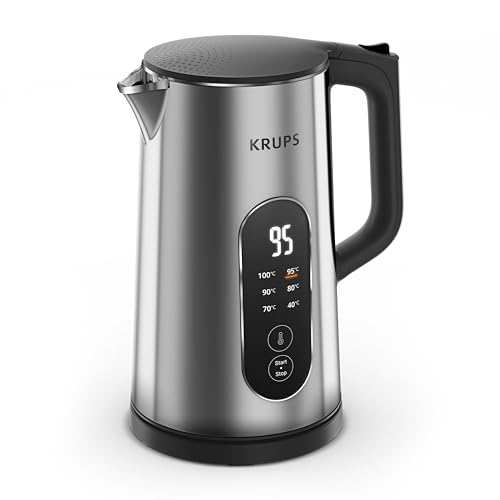 Krups Selection Wasserkocher 1 7 Liter Fassungsvermögen für bis zu 6 Tassen 6 Temperaturen Real-Time Display Warmhaltefunktion kühle Außenseite Auto-Abschaltung Edelstahl BW871DF0