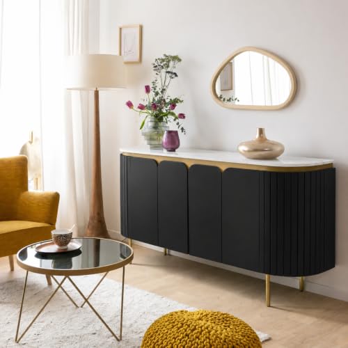 Image of The Attic Carlston Large Sideboard, Multipurpose Cabinet for Kitchen and Living Room Storage, Solid Mango Wood, Black Matte Finish