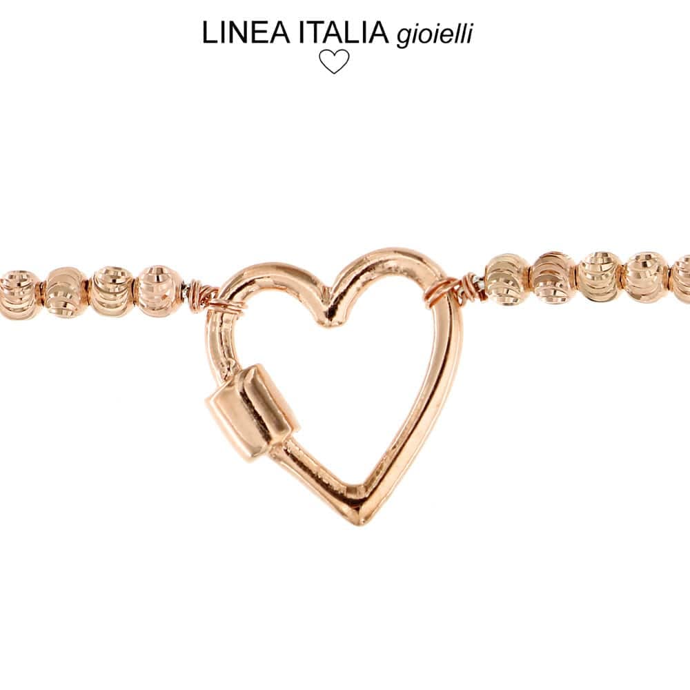 Linea Italia Gioielli - Bracciale con Cuore e Perline sfaccettate in Argento 925 Placcato Rosa - Made in Italy