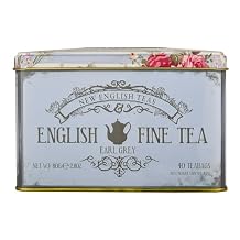 New English Teas Vintage Floral Tea Tin with 40 Earl Grey Teabags with Bergamot Flavouring