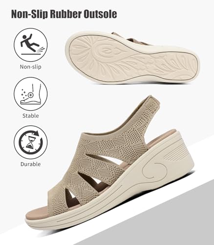 Image of Womens Wedge Sandals Platform Walking Sandals Open Toe Ankle Elastic Strap Casual Comfortable Summer Dressy