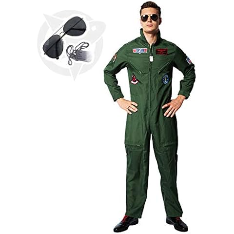 EraSpooky Men Pilot Costume Aviator Fancy Dress Halloween Party Cosplay Outfit for Adult Cover