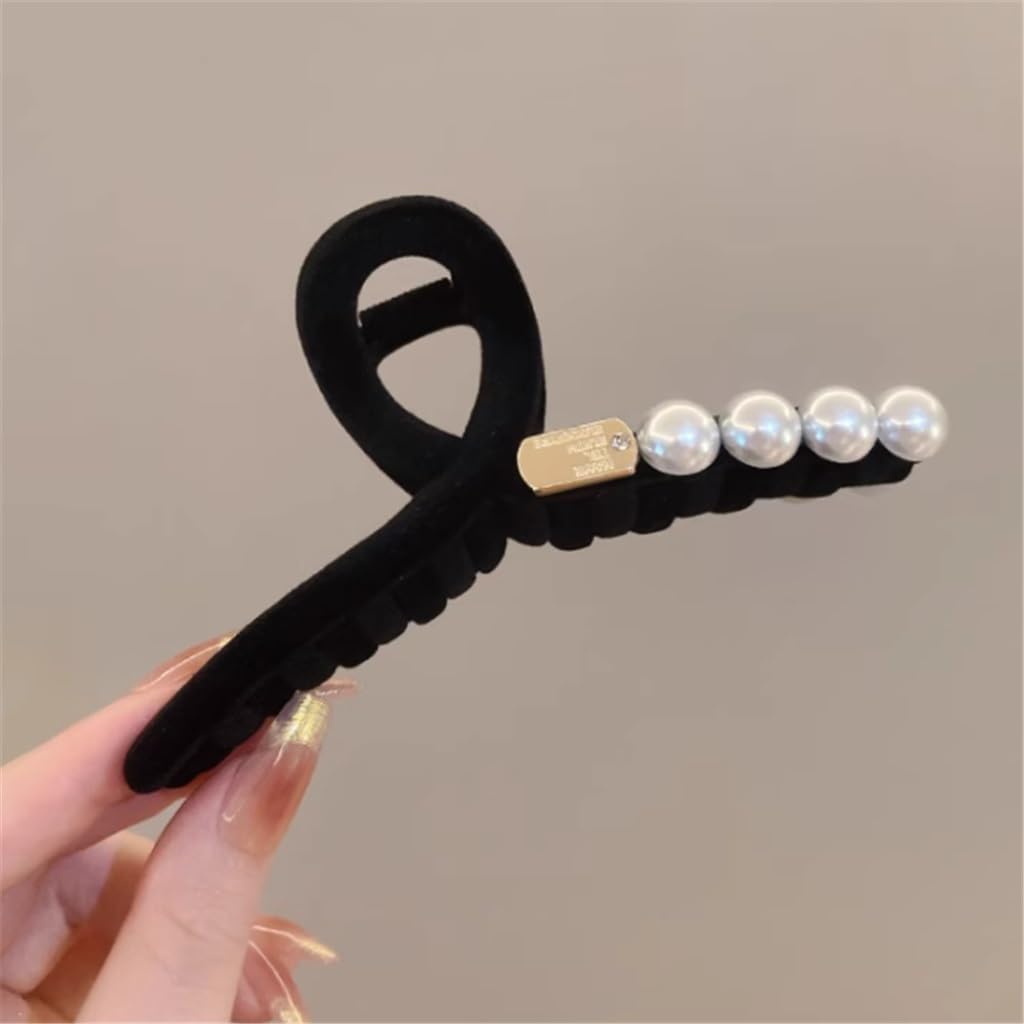 JFDBGU Fermaglio for Capelli in Velluto Nero, Grande, for Donna, Autunno e Inverno, Fermaglio for Capelli, Copricapo, Perla, squalo