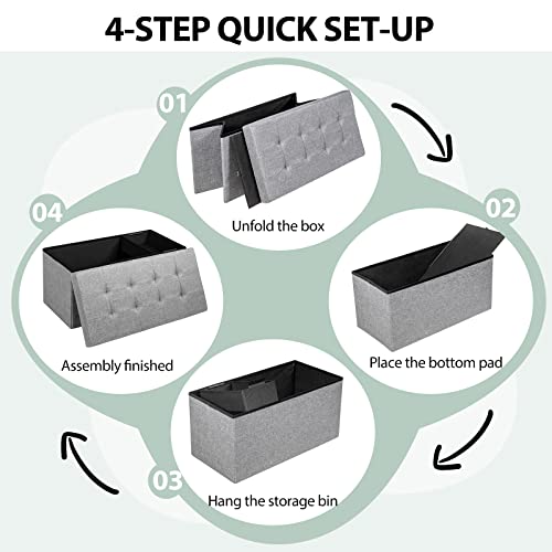 Giantex Storage Ottoman Footrest 31.5 Inch Fold-Able Toy Organizers With Removable Storage Bin, Padded Seat For Living Room, Bedroom, Hallway & Entryway Fabric Shoe Bench (Sliver) #TOP4