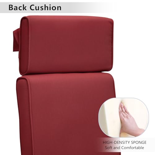 Skypatio All-Weather Outdoor Recliner Chair Replacement Cushion, Outdoor Waterproof Cushion for Patio Reclining Chair (Red)
