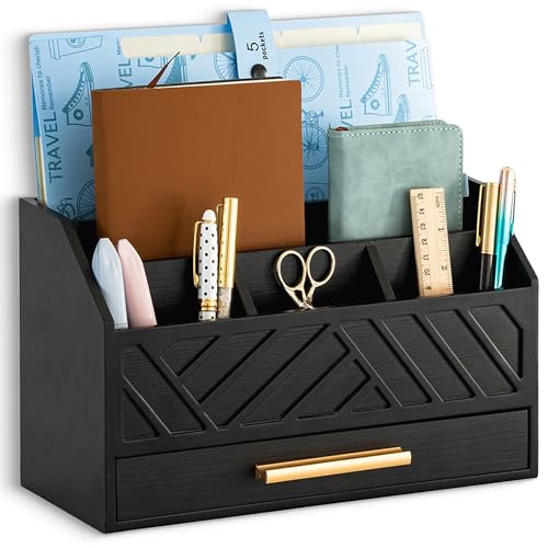 dreampossible Black Wood Desk Organizer and Accessories with Drawer, Bill