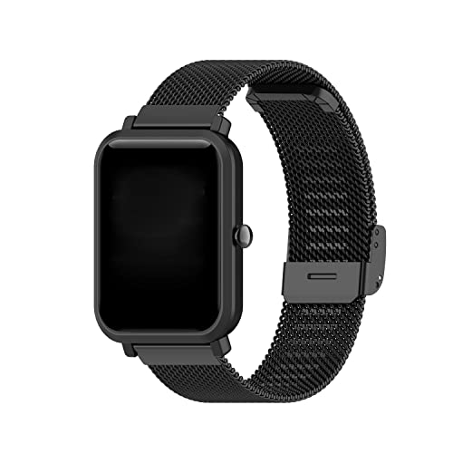 E Ecsem Metal Bands Compatible With Tozo S2 1.69Inch Smartwatch Band Stainless Steel Mesh Breathable Wristband Strap (Black) #TOP10