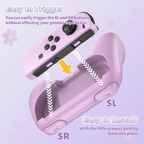 Image of FASTSNAIL Grips Compatible with Nintendo Switch for Joy Con & OLED Model for Joycon, Wear-Resistant Handle Kit Compatible with Joy Cons Controllers, 2 Pack (Purple and Green)