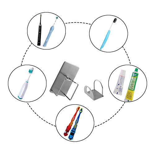 Bathroom Wall Mounted Holder For Your Toothpaste, Sgokuno Toothbrush And Electric Tooth Brush Head – Self-Adhesive Stainless Steel Mount Stand With Minimalist Design – Space Saving & Hygienic Solution #TOP4