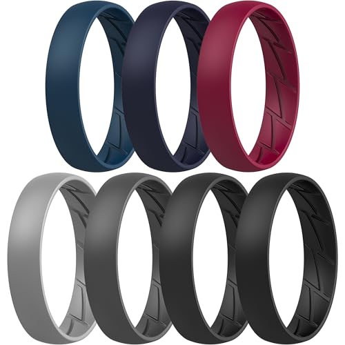 Image of ThunderFit Silicone Rings for Him and Her, Rubber Engagement Bands Unisex - 1 /4 /5 /7 /8 Variety Multipack