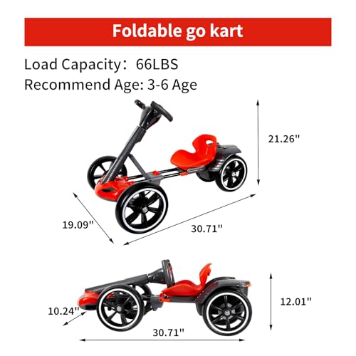 Image of MAOO Electric Go Kart for Kids, Foldable Ride On Toy Car for Toddlers Ages 2-4, Zero Assembly Battery Powered Go Kart with EVA Foam Tires, Adjustable Seat, Steering Wheel, 390 Motor, 3.73 MPH(Red)