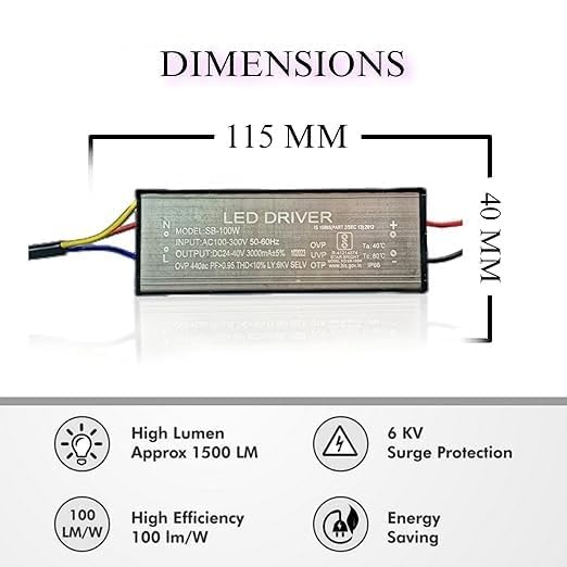Image of 100 Watt 3000mA IP66 Led Driver With 2 Years Warranty and 6Kv Surge,OVP,UVP,OTP Protection for Street /Flood Light Repairing (10)