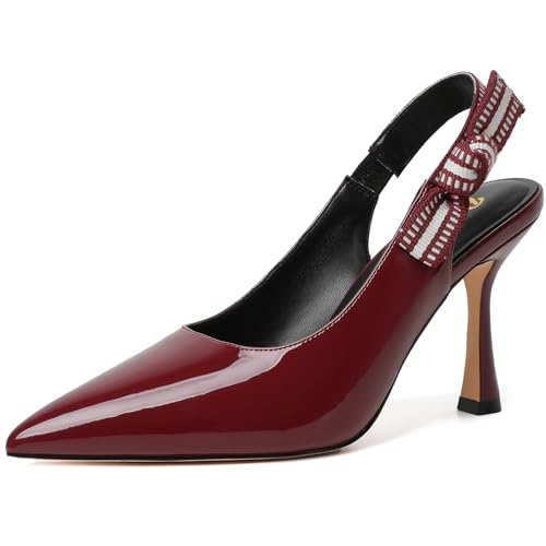 Image of RIBONGZ Sexy Slingback Pumps Elegant Dressy Heels for Women Closed Toe Pointy High Heels Wedding Bride Prom Party Evening Shoes