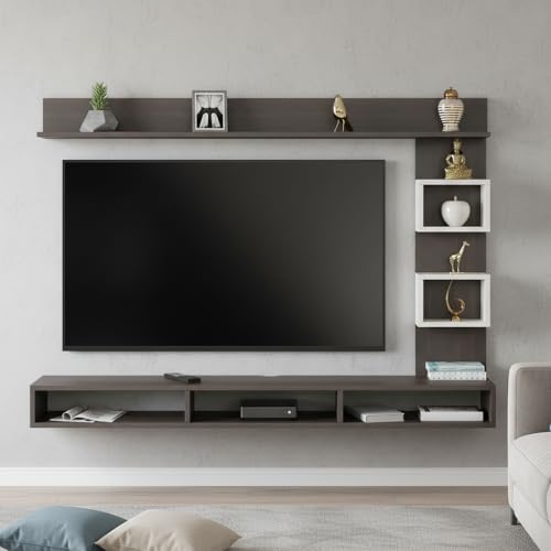 Image of FURNEASER Elite Engineered Wood Wall Mount TV Unit /TV Stand /TV Cabinet /TV Entertainment Unit /Set Top Box Stand (Ideal for 50-55 Inch) (D.I.Y) (Wenge & White)