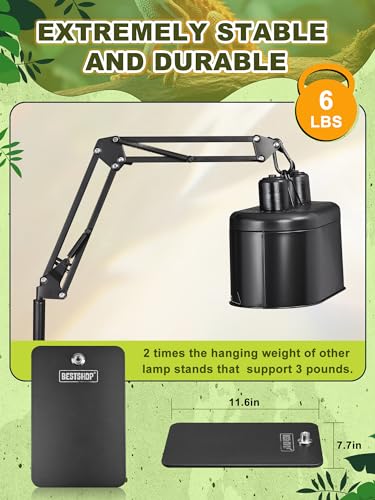 BESTSHOP suporte para lâmpada de réptil, suporte para lâmpada de calor (15,7 a 74,3 polegadas) com b