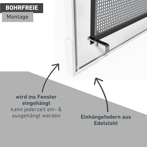 Rhino Screen Insektenschutz Spannrahmen Fliegengitter für Fenster Fenstergitter Fliegenschutz, aus Aluminium, weiß, 130 x 150 cm, 03767