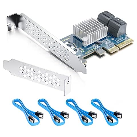 PCIe SATA X4 Card 4 Port with 4 SATA Cables and Low Profile Bracket, 6Gbps SATA3.0 Controller PCI Express Expansion Card, Support SSD and HDD Cover