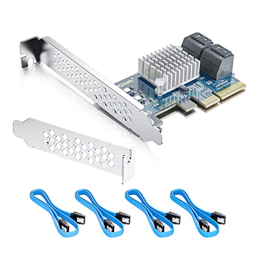 ipolex 4-Port PCIe SATA Expansion Card, 6Gbps SATA III Controller with 4 Cables & Low Profile Bracket, PCIe x4, Support 4 Devices for PC/Server/NAS