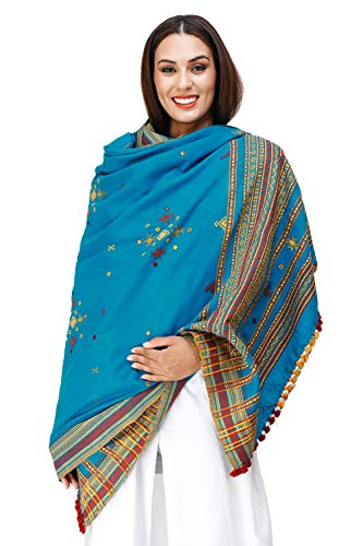 Image of Exotic India Women's Kutch Wool Shawl (SHV95--beige)