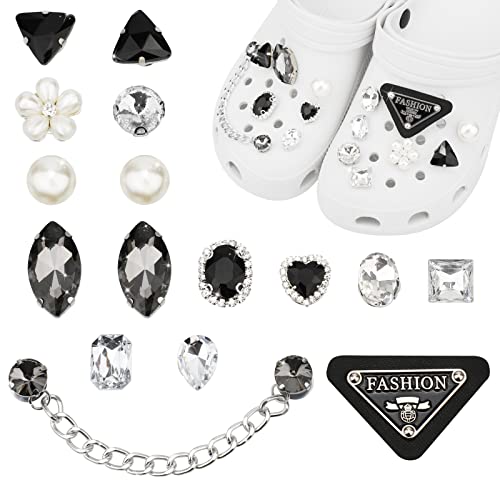 16PCS Luxe Breloques en Cristal de Diamant pour Chaussures, Charmes de Chaussures Bling avec Chaîne en Métal, Breloques de Décoration de Chaussures à la Mode pour Sandales Sabot, Mignon CLOG Charmes Cover