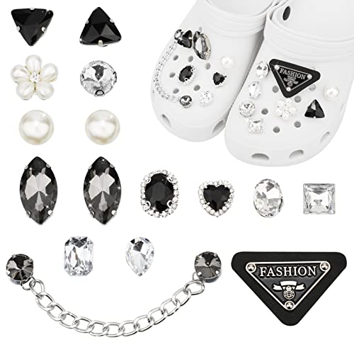 16PCS Luxe Breloques en Cristal de Diamant pour Chaussures, Charmes de Chaussures Bling avec Chaîne en Métal, Breloques de Décoration de Chaussures à la Mode pour Sandales Sabot, Mignon CLOG Charmes