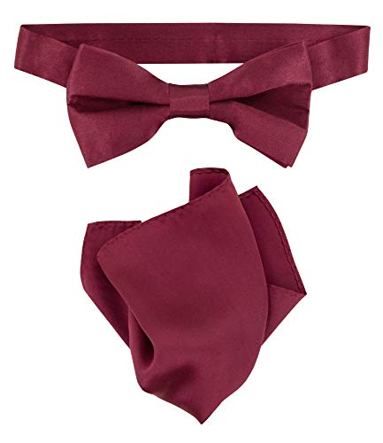 Biagio 100% Silk BowTie Solid Burgundy Color Mens Bow Tie & Handkerchief