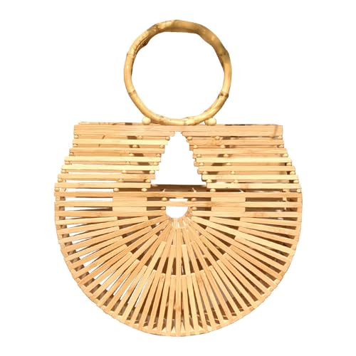 Bolso grande de bambú para mujer estilo cesta miniatura 1