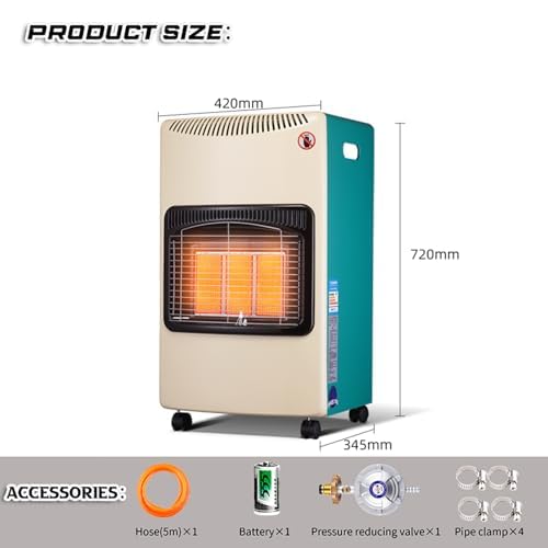 Stufa a gas portatile con ruote, design pieghevole, per riscaldamento interno ed esterno, ideale per uffici, capannoni, garage e officine