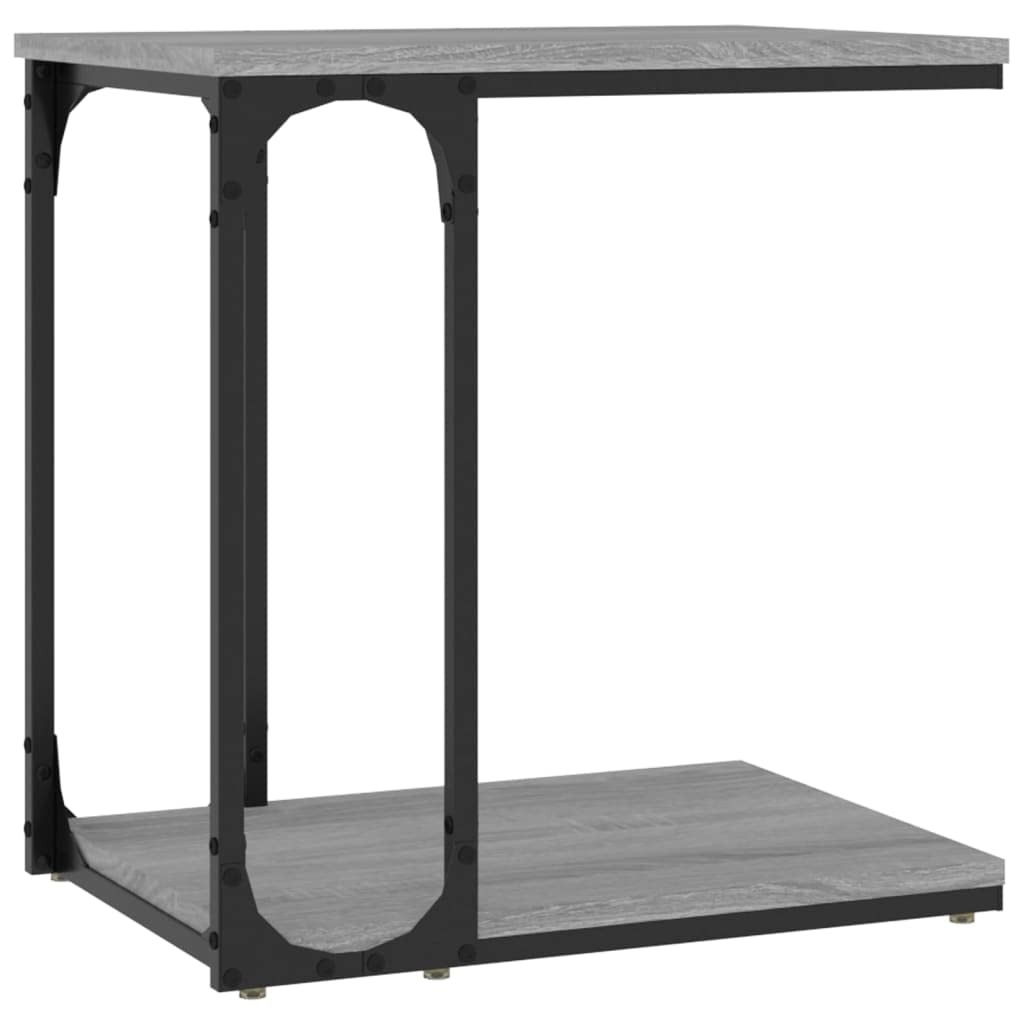 Mesa auxiliar Sonoma gris 50 x 35 x 52 cm, madera con forma de C, marco de acero estable, mesa de centro para salón, dormitorio, práctico espacio de almacenamiento