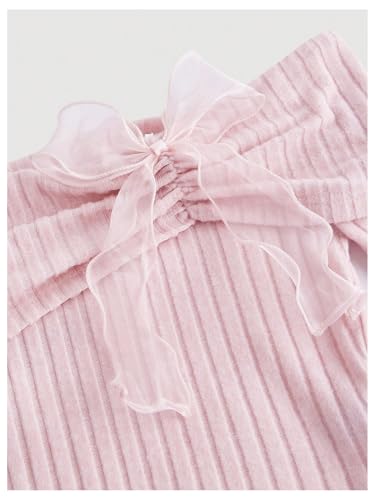 GORGLITTER Women's Bow Off The Shoulder Shirt Ruched Long Sleeve Coquette Crop Shirts Top3