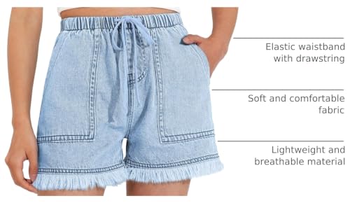 Image of BOOPH Girls Jean Shorts Denim Elastic Waist Drawstring Short for Teen Girl